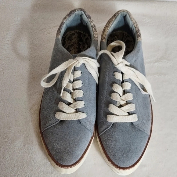 Liebeskind Berlin Gray Blue Suede Sneakers Snake Cuff Lace Up Pointed Toes - Picture 3 of 15